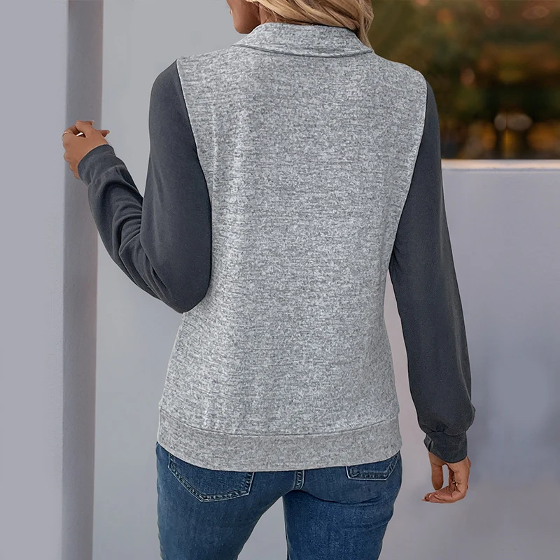 Damen Zweifarbiges Henley-Longsleeve mit Brusttaschenblende und gerippten Bündchen Nord Taschen