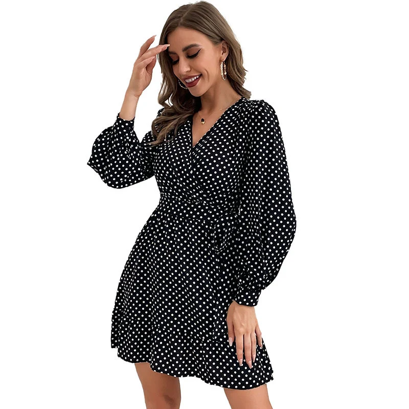 Damen Wickelkleid mit V‑Ausschnitt, Puffärmeln und Volant‑Saum Nord Taschen