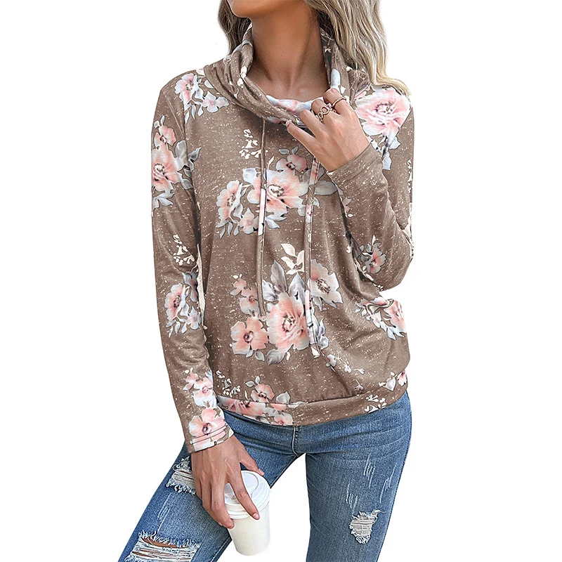 Damen Schlauchkragen-Sweatshirt mit floralem Alloverprint und Kordelzug Nord Taschen