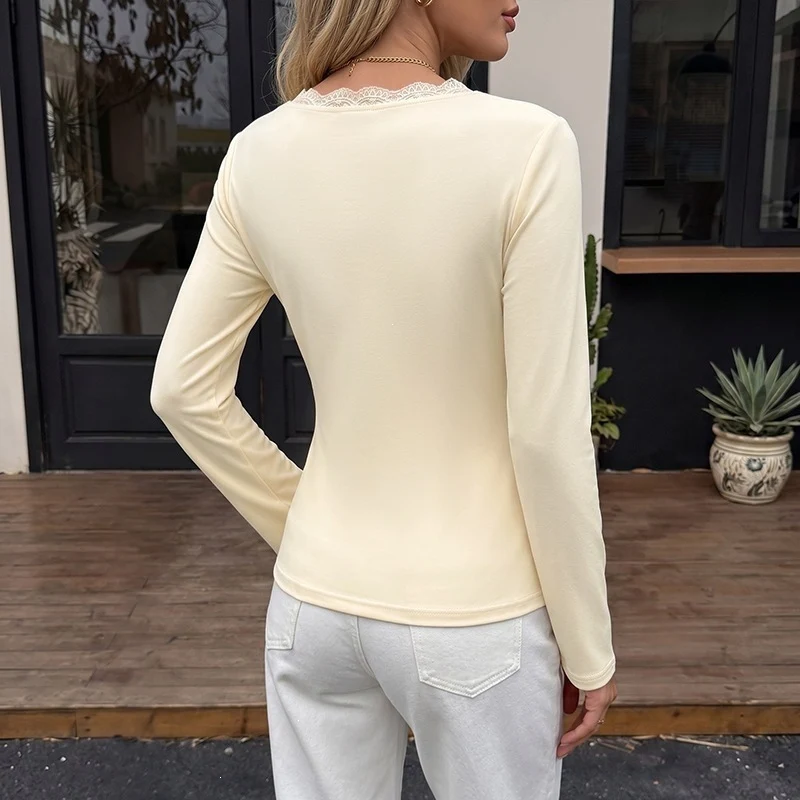 Damen Wickel-Longsleeve mit Spitzenbesatz und seitlicher Raffung Nord Taschen