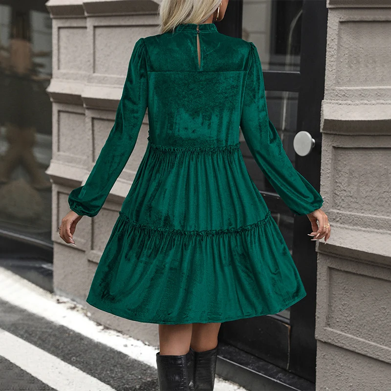 Damen Samtkleid mit geraffter Stufen‑A‑Linie und gesmokter Brustpartie Nord Taschen