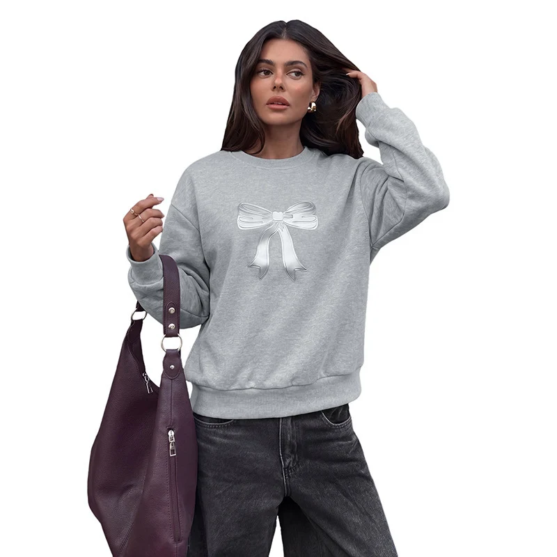 Damen Oversize‑Sweatshirt mit Schleifenprint, Rundhals und geripptem Saum Nord Taschen