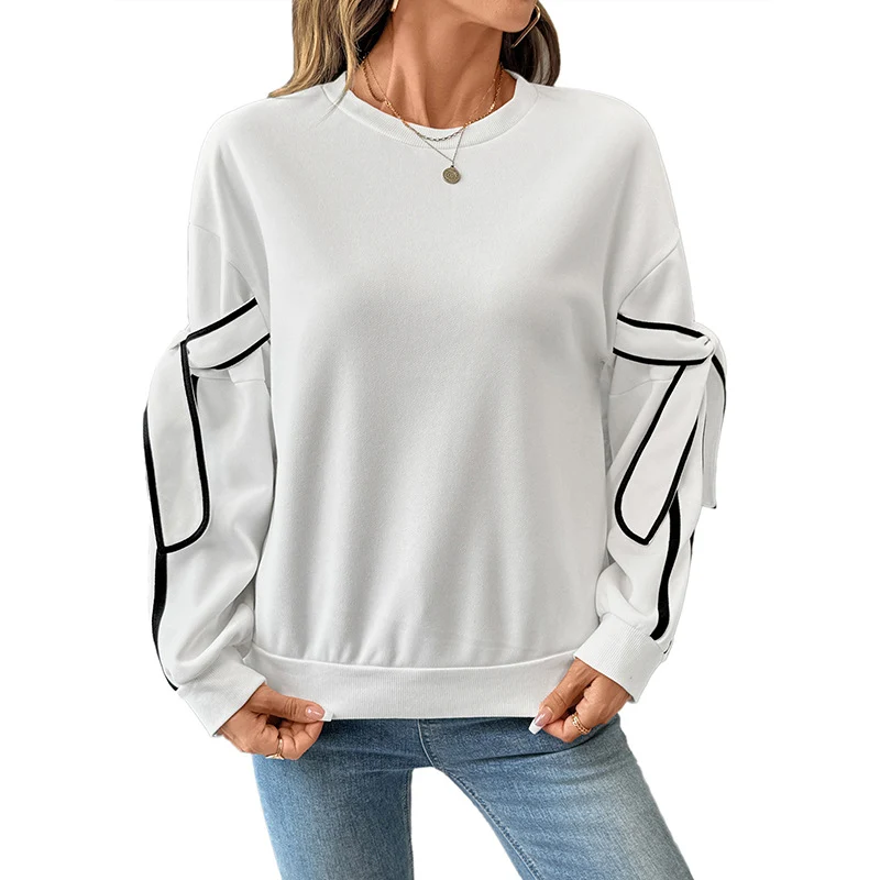 Damen Oversize-Sweatshirt mit Schleifenärmeln und Kontrastpaspel Nord Taschen