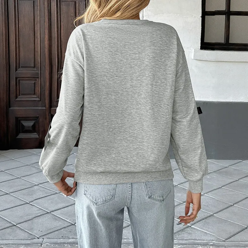 Damen Oversize-Sweatshirt mit Satin-Schleifen und geripptem Saum Nord Taschen