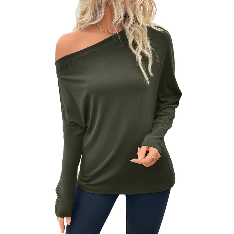 Damen Off-Shoulder Langarmshirt aus weichem Viskose-Jersey mit überschnittener Schulter Nord Taschen