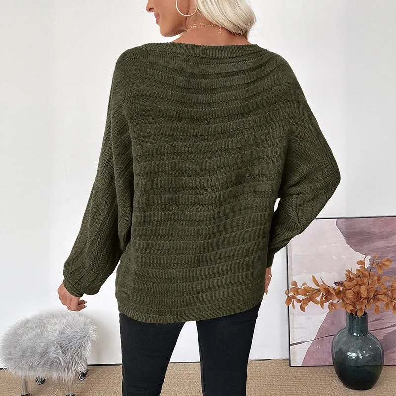 Damen Off-Shoulder Grobstruktur-Strickpullover mit Balloonärmeln Nord Taschen
