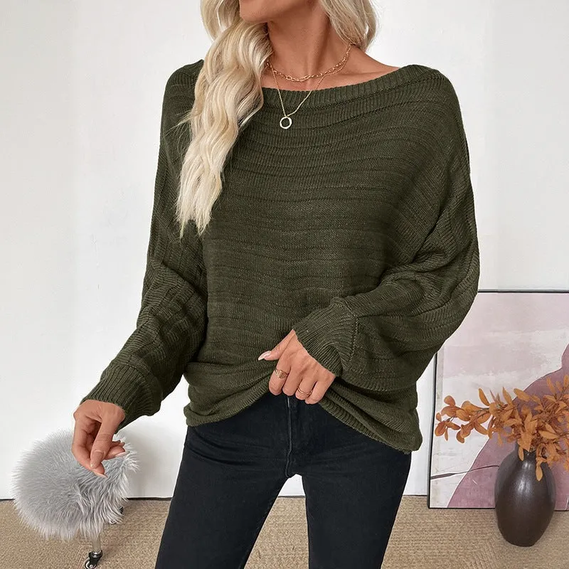 Damen Off-Shoulder Grobstruktur-Strickpullover mit Balloonärmeln Nord Taschen