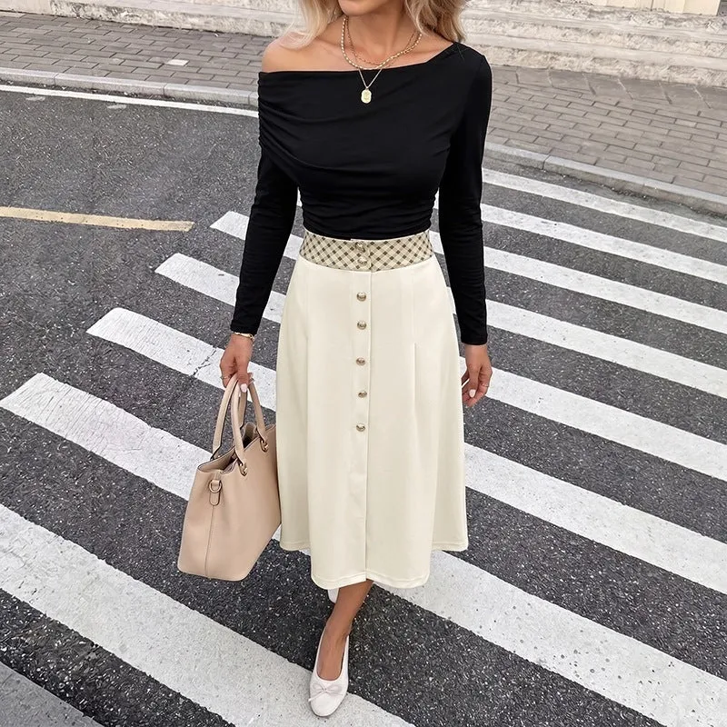 Damen Midirock mit hoher Taille, dekorativer Knopfleiste und femininer A‑Linie Nord Taschen