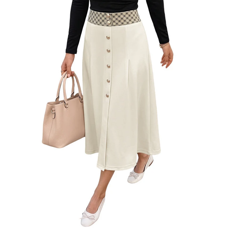 Damen Midirock mit hoher Taille, dekorativer Knopfleiste und femininer A‑Linie Nord Taschen