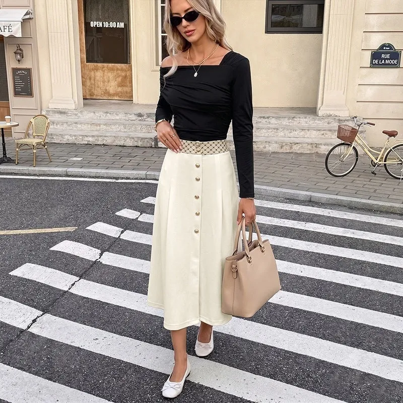 Damen Midirock mit hoher Taille, dekorativer Knopfleiste und femininer A‑Linie Nord Taschen
