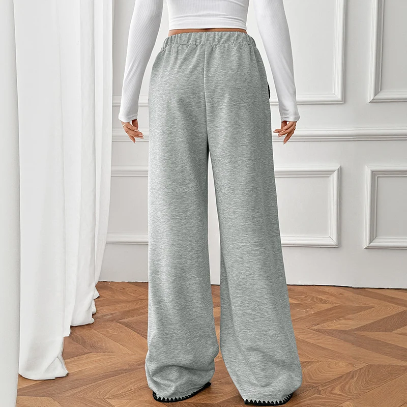 Damen Weite Relax-Fleece-Hose mit hohem Bund, Kordelzug und Zierstich-Details Nord Taschen