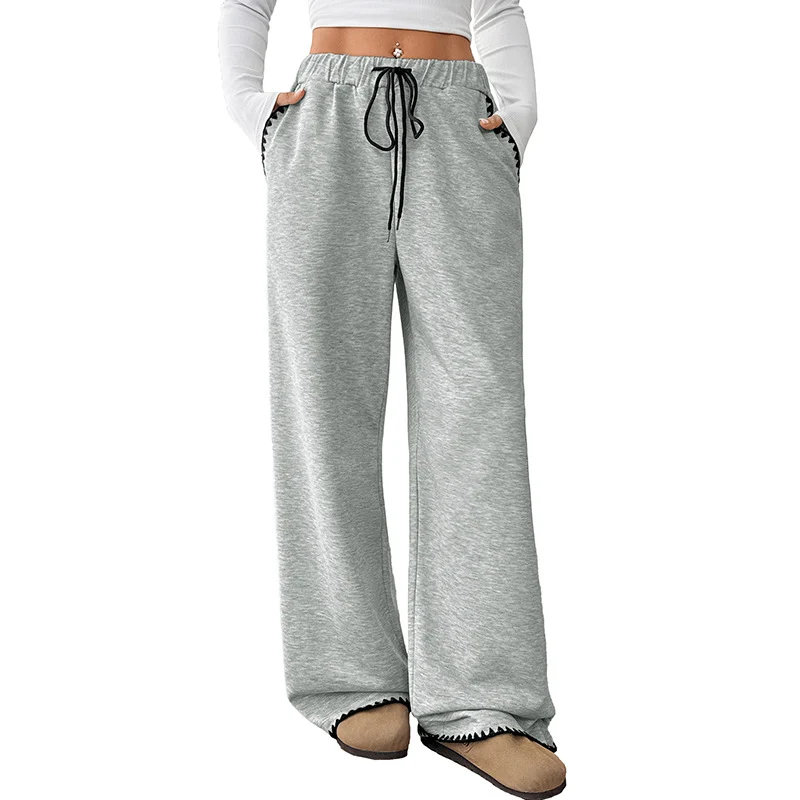 Damen Weite Relax-Fleece-Hose mit hohem Bund, Kordelzug und Zierstich-Details Nord Taschen