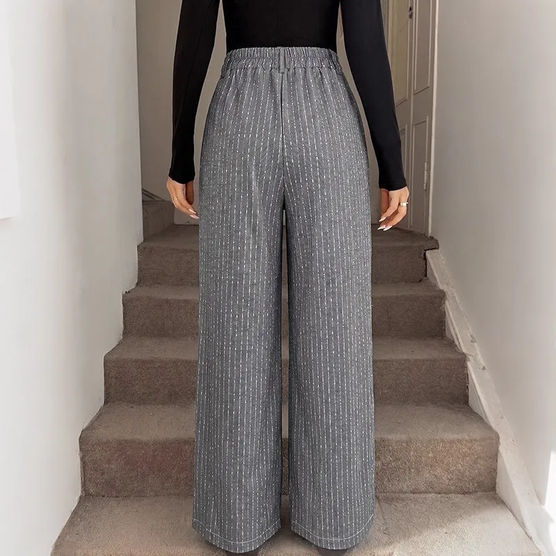 Damen Weite Nadelstreifen-Hose mit hoher Taille und weitem Bein Nord Taschen