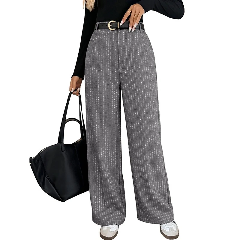 Damen Weite Nadelstreifen-Hose mit hoher Taille und weitem Bein Nord Taschen