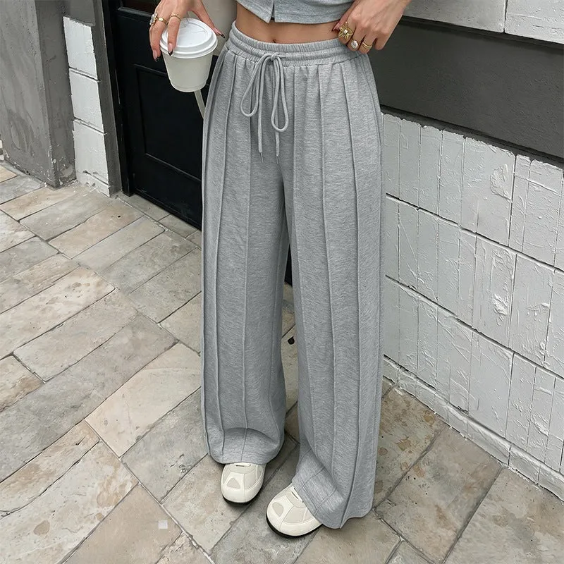 Damen Weite High‑Waist Loungewear-Hose mit Bügelfalten und Tunnelzug Nord Taschen