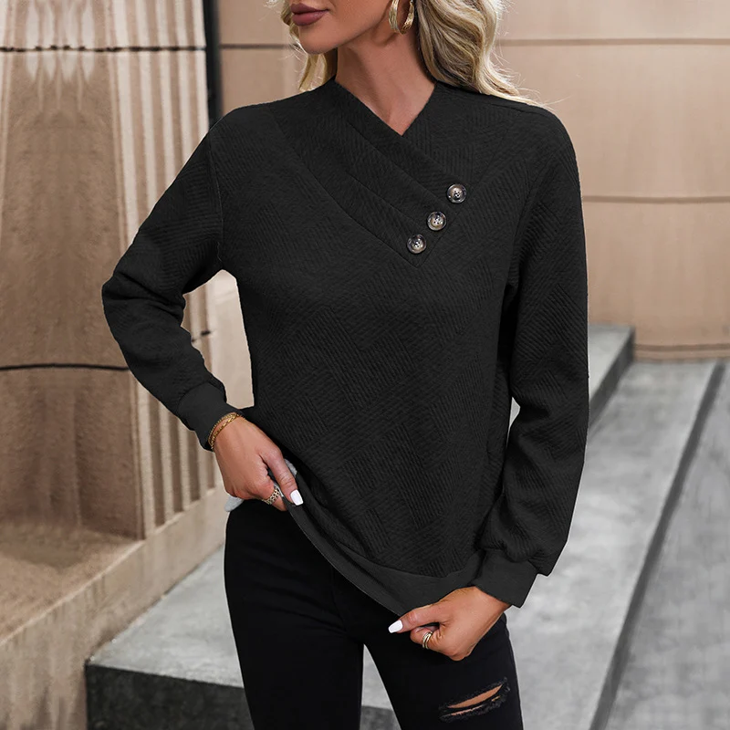 Damen Strukturierter V-Ausschnitt-Pullover mit diagonaler Zierknopfleiste und taillierter Passform Nord Taschen