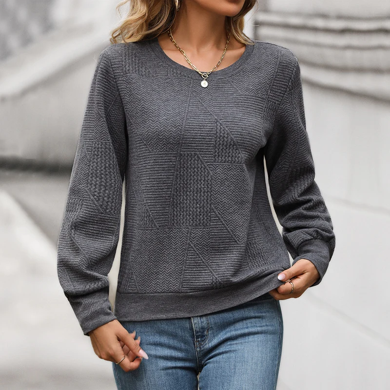 Damen Strukturierter Feinstrickpullover mit geometrischem Patchmuster Nord Taschen