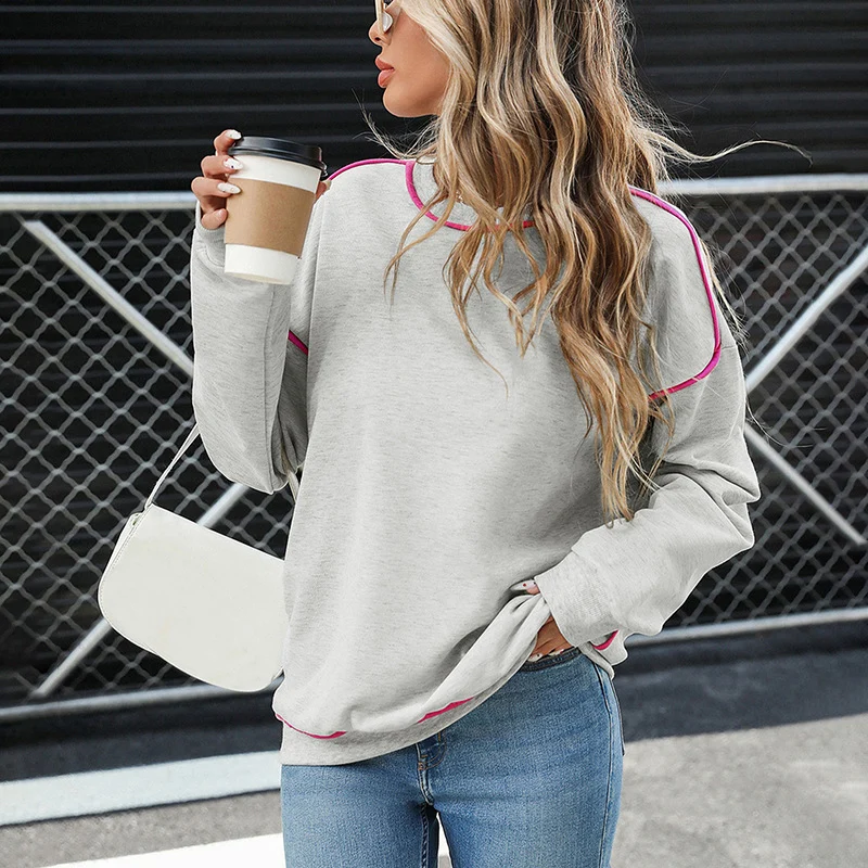 Damen Oversize-Sweatshirt mit Kontrastpaspeln, überschnittener Schulter und gerundetem Saum Nord Taschen