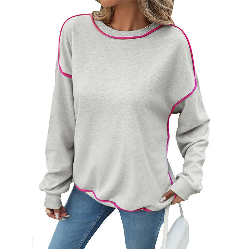 Damen Oversize-Sweatshirt mit Kontrastpaspeln, überschnittener Schulter und gerundetem Saum Nord Taschen