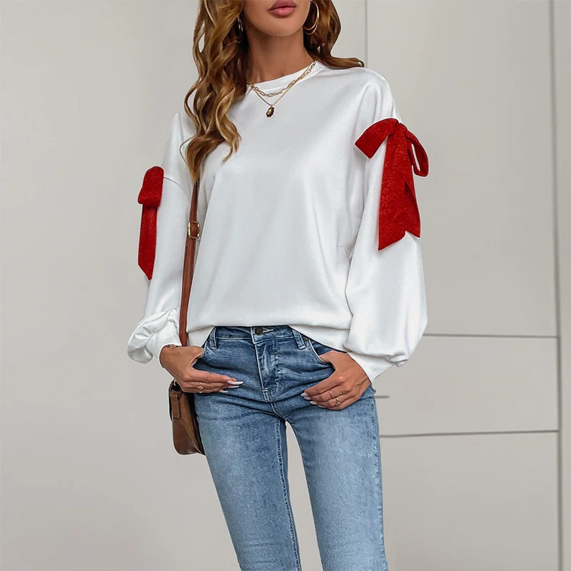 Damen Oversize-Sweatshirt mit dekorativen Schleifen an den Ärmeln Nord Taschen