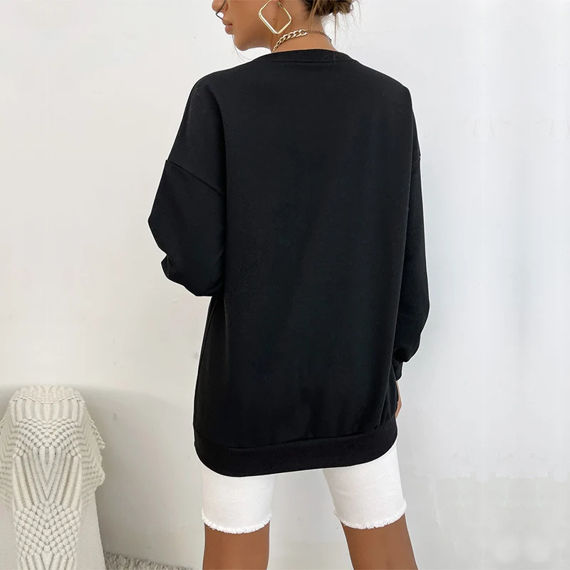 Damen Oversize Sweatshirt mit College-Print und Rundhalsausschnitt Nord Taschen