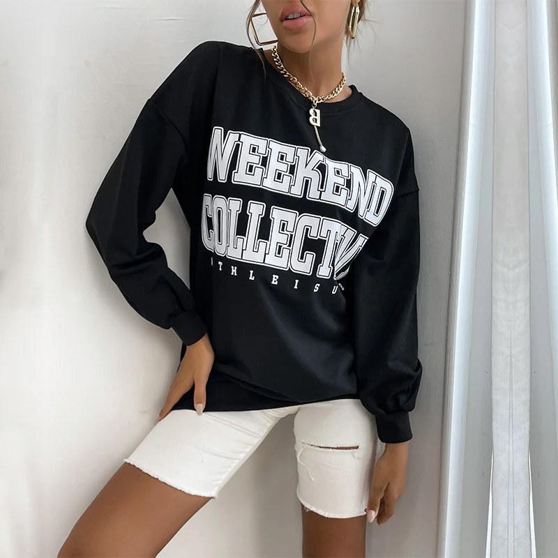 Damen Oversize Sweatshirt mit College-Print und Rundhalsausschnitt Nord Taschen