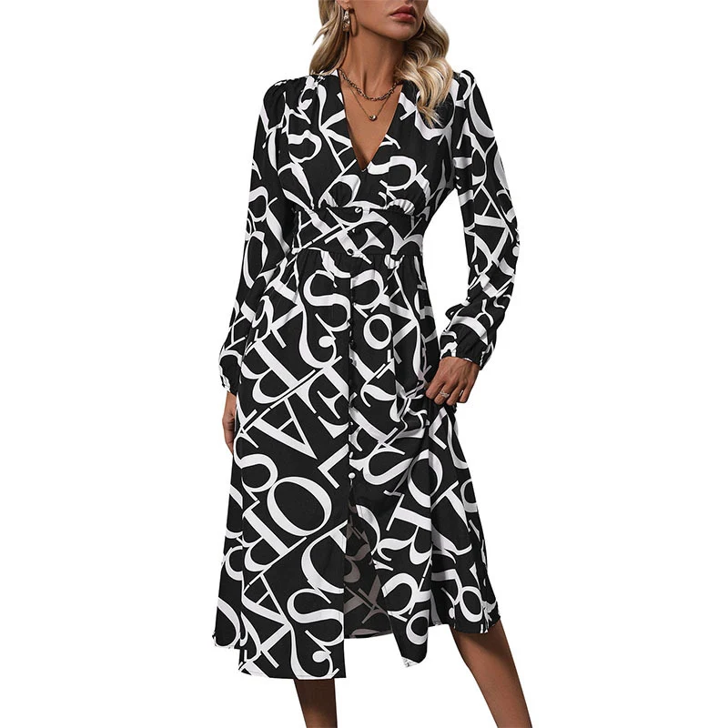 Damen Midikleid mit Wickel-V-Ausschnitt, langen Ärmeln und seitlichem Beinschlitz Nord Taschen