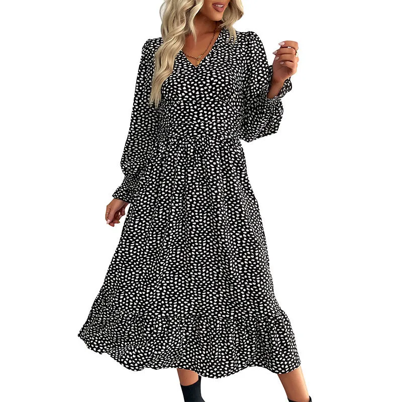 Damen Midikleid mit V-Ausschnitt, geraffter Taille und langen Smokärmeln Nord Taschen