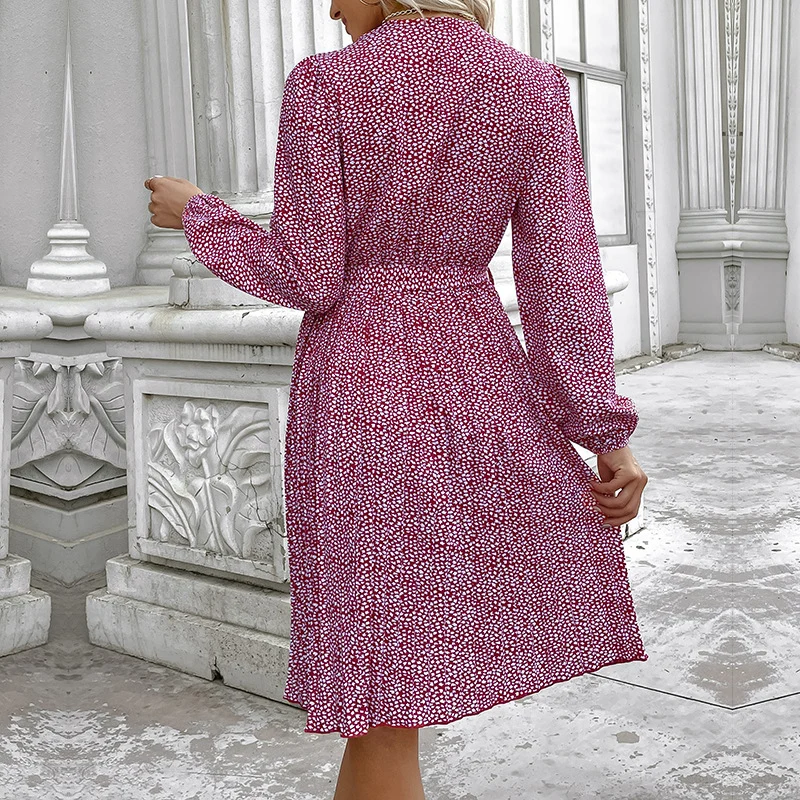 Damen Midikleid mit Stehkragen, Taillenband und langen Ärmeln Nord Taschen
