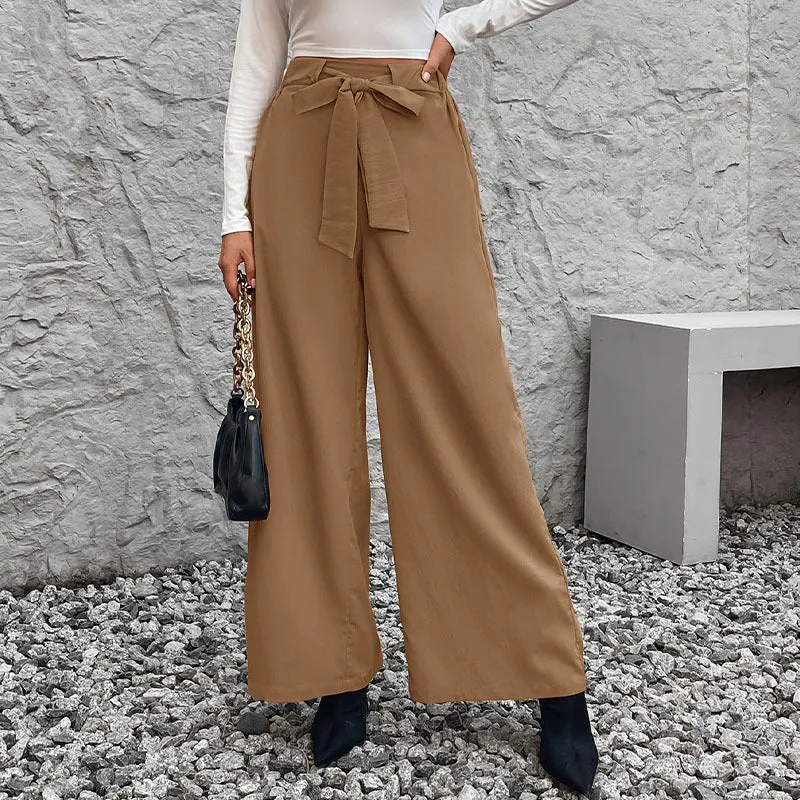 Damen Weite High-Waist-Hose mit Paperbag-Bund und Bindegürtel Nord Taschen