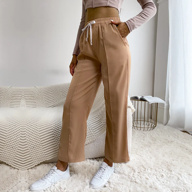 Damen Weite High‑Waist-Hose mit Gummibund, Kordelzug und Bügelfalte Nord Taschen