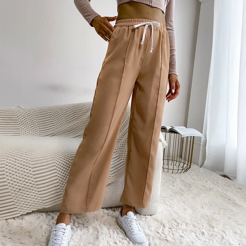 Damen Weite High‑Waist-Hose mit Gummibund, Kordelzug und Bügelfalte Nord Taschen