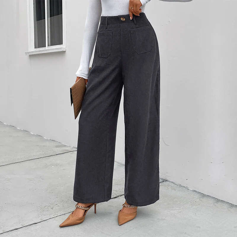 Damen Weite Cordhose mit hoher Taille, aufgesetzten Taschen und weitem Bein Nord Taschen