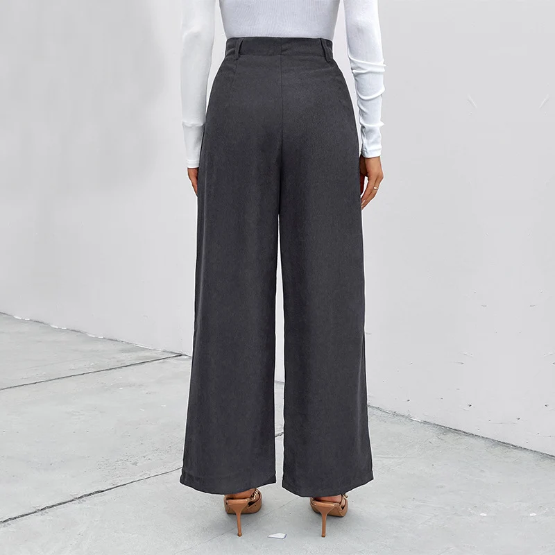 Damen Weite Cordhose mit hoher Taille, aufgesetzten Taschen und weitem Bein Nord Taschen