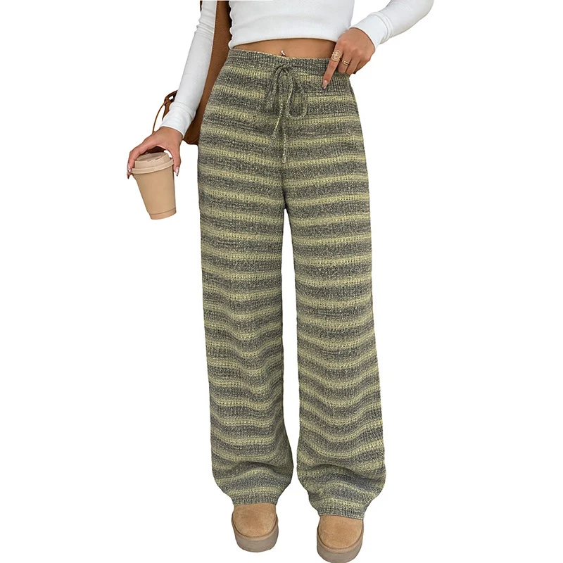 Damen Weiche Strick-Hose mit weitem Bein, hohem Bund & Kordelzug Nord Taschen