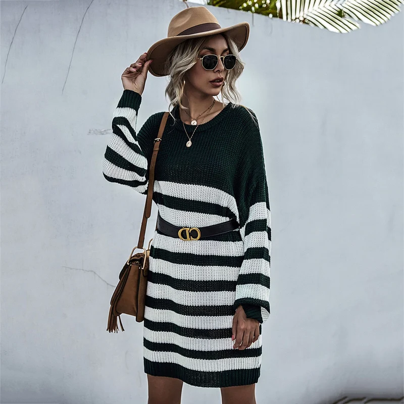 Damen Strickkleid im Oversize-Look mit Blockstreifen und geripptem Saum Nord Taschen