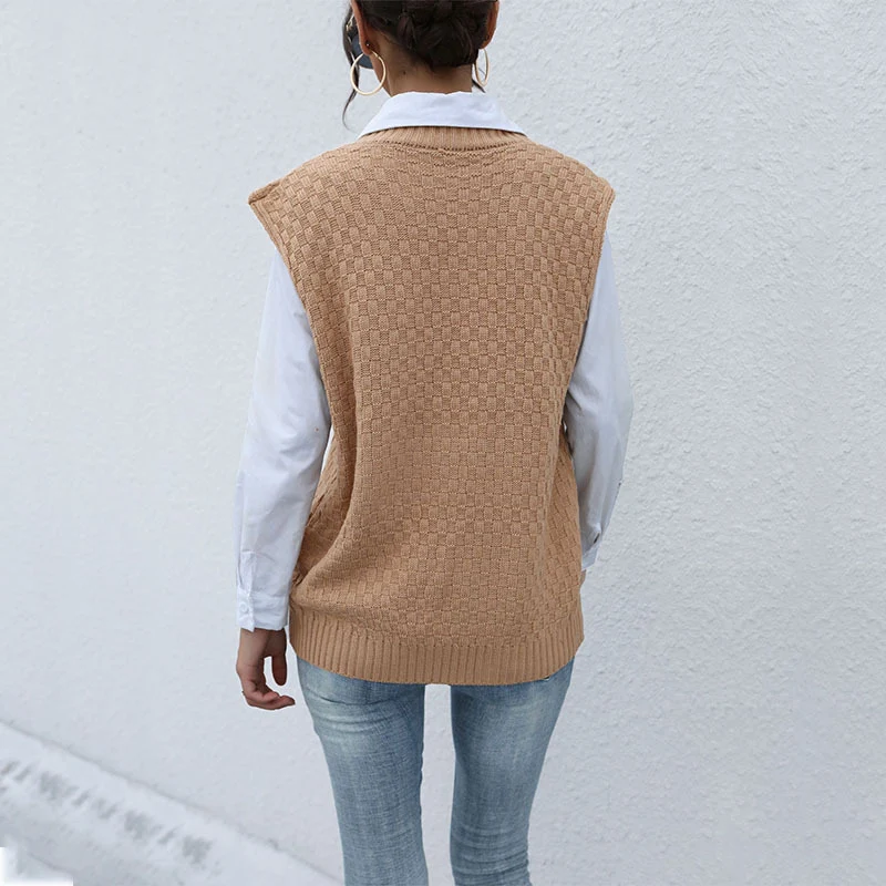 Damen Strick-Weste mit V‑Ausschnitt, Zopfmuster und lässiger Oversize-Silhouette Nord Taschen