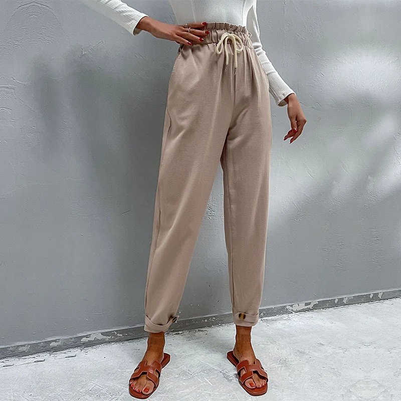 Damen Lässige Hose mit hohem Bund, Tunnelzug, Eingrifftaschen und konischer Beinform Nord Taschen