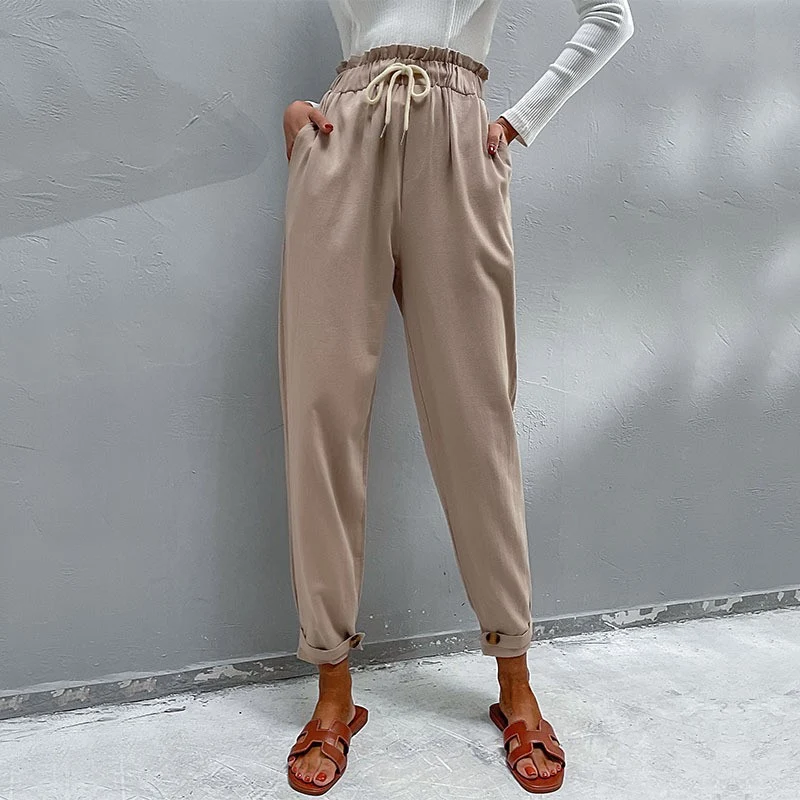 Damen Lässige Hose mit hohem Bund, Tunnelzug, Eingrifftaschen und konischer Beinform Nord Taschen