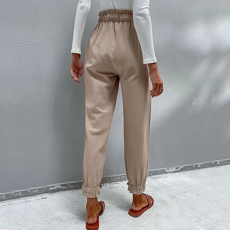 Damen Lässige Hose mit hohem Bund, Tunnelzug, Eingrifftaschen und konischer Beinform Nord Taschen