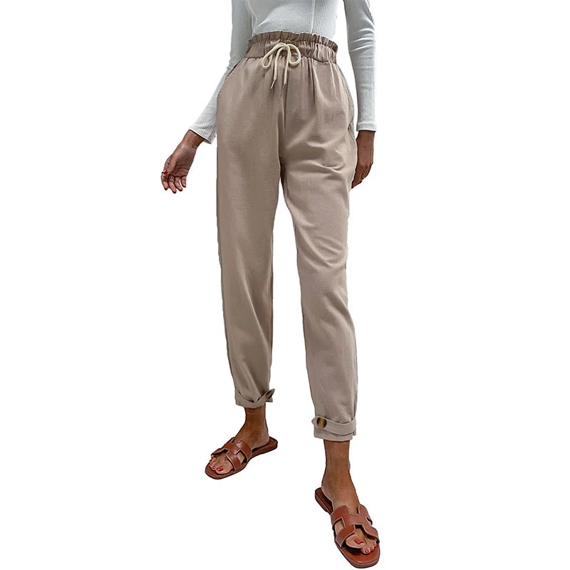 Damen Lässige Hose mit hohem Bund, Tunnelzug, Eingrifftaschen und konischer Beinform Nord Taschen