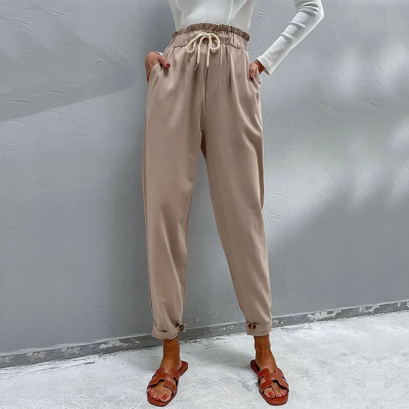 Damen Lässige Hose mit hohem Bund, Tunnelzug, Eingrifftaschen und konischer Beinform Nord Taschen