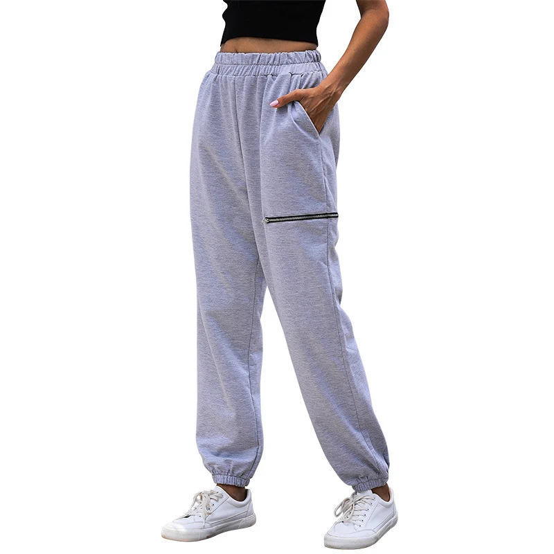 Damen Lässige High-Waist Sweathose mit Reißverschlusstasche und elastischem Saum Nord Taschen