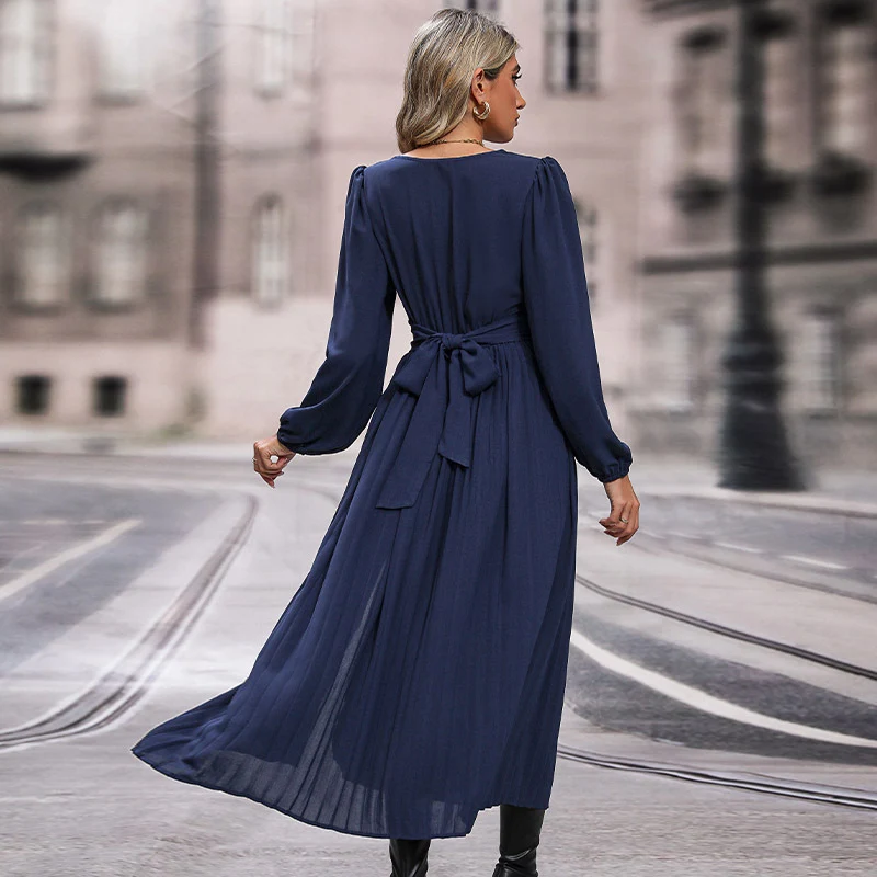 Damen Langes Viskose-Maxikleid mit Wickel-Taille, tiefem V‑Ausschnitt und hohem Beinschlitz Nord Taschen
