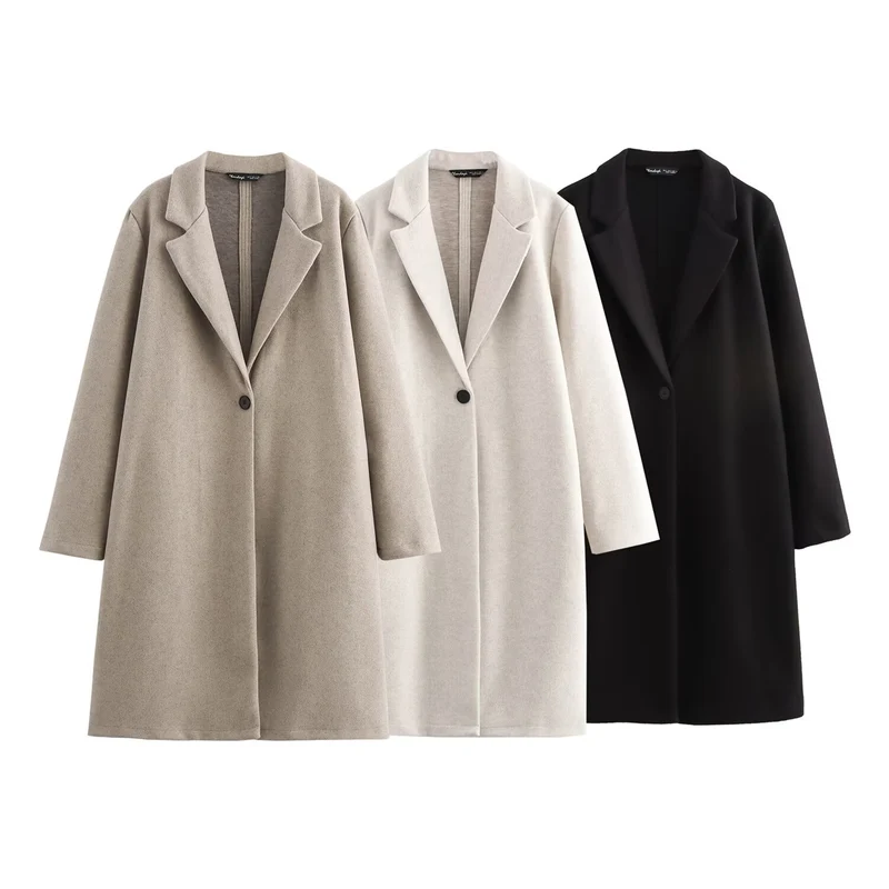 Damen Puristischer Longline-Mantel mit Reverskragen, Ein-Knopf‑Verschluss und weichem Filzfinish Nord Taschen