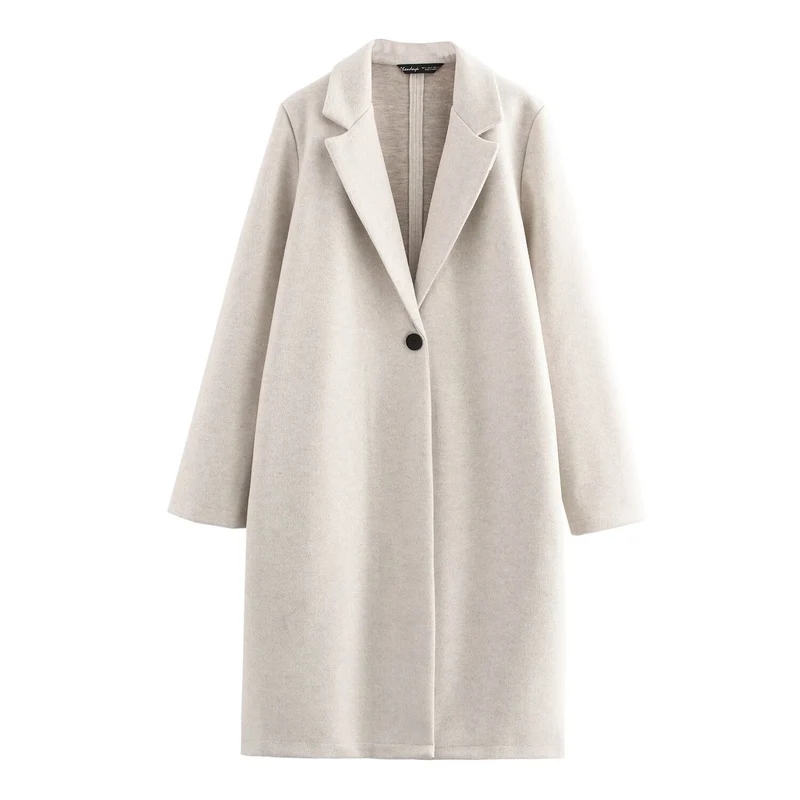 Damen Puristischer Longline-Mantel mit Reverskragen, Ein-Knopf‑Verschluss und weichem Filzfinish Nord Taschen