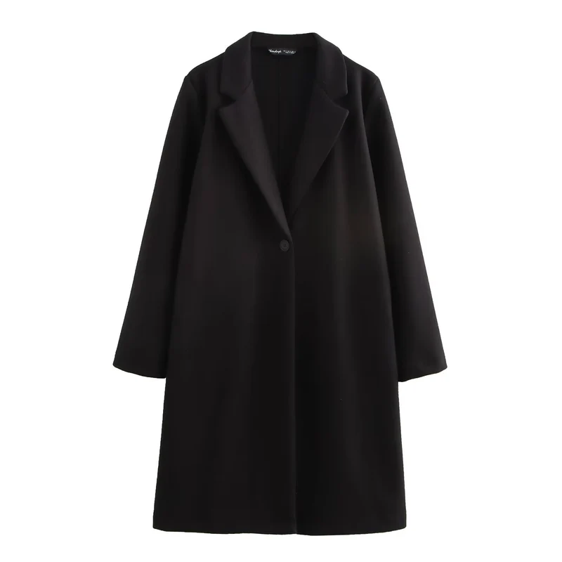 Damen Puristischer Longline-Mantel mit Reverskragen, Ein-Knopf‑Verschluss und weichem Filzfinish Nord Taschen