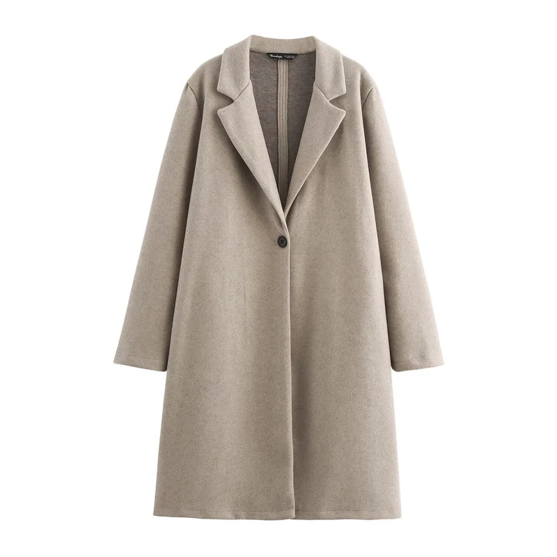 Damen Puristischer Longline-Mantel mit Reverskragen, Ein-Knopf‑Verschluss und weichem Filzfinish Nord Taschen