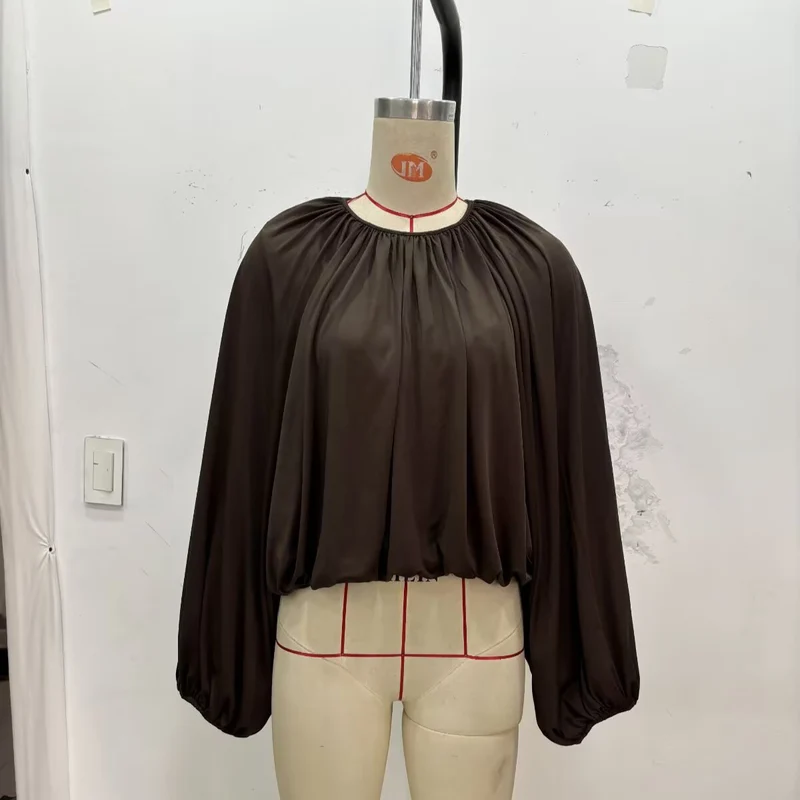 Damen Plissiertes Oversize-Blusenshirt mit weiten Ballonärmeln Nord Taschen