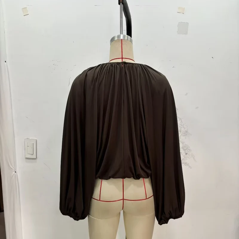 Damen Plissiertes Oversize-Blusenshirt mit weiten Ballonärmeln Nord Taschen